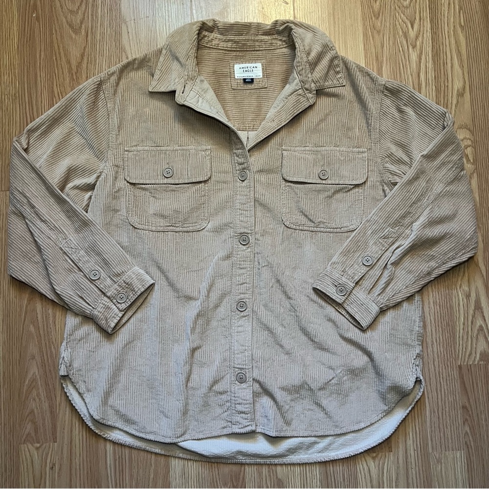 American Eagle Dreamy Drape Oversized Corduroy Shirt/Jacket Olive Women’s Size L
